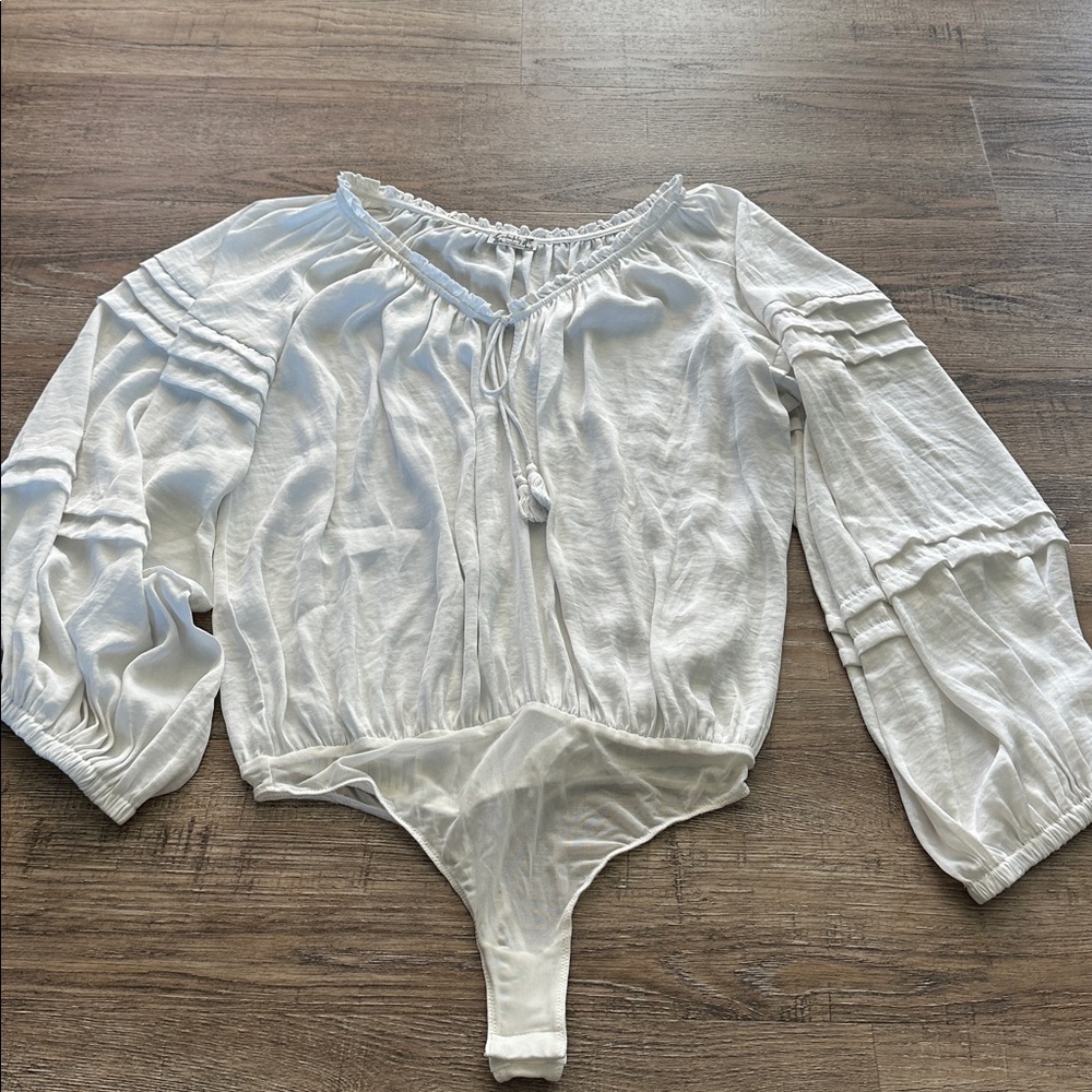 White Silk Blouse Body Suit Free People